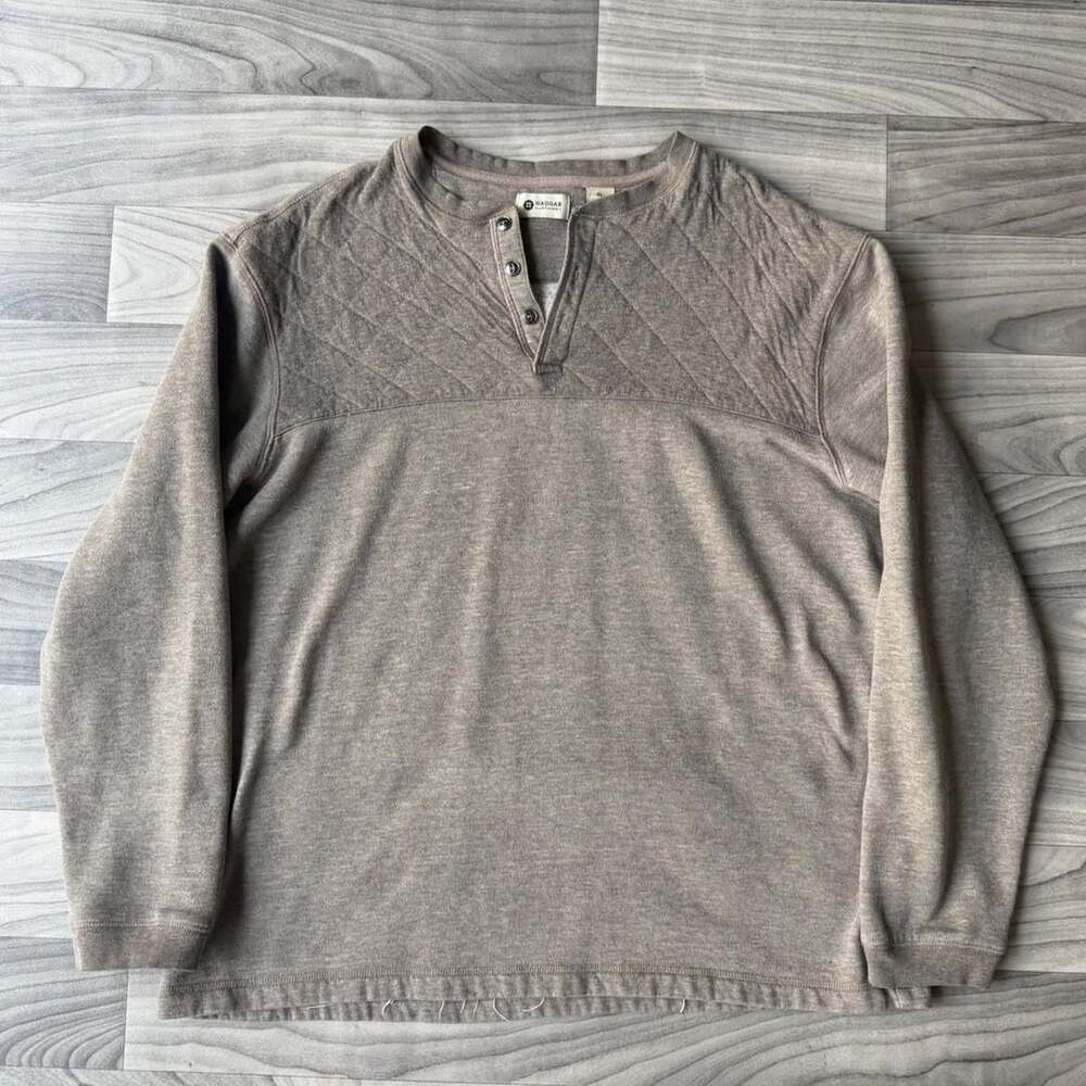 Haggar Quilted Henley Long Sleeve Size XL Beige